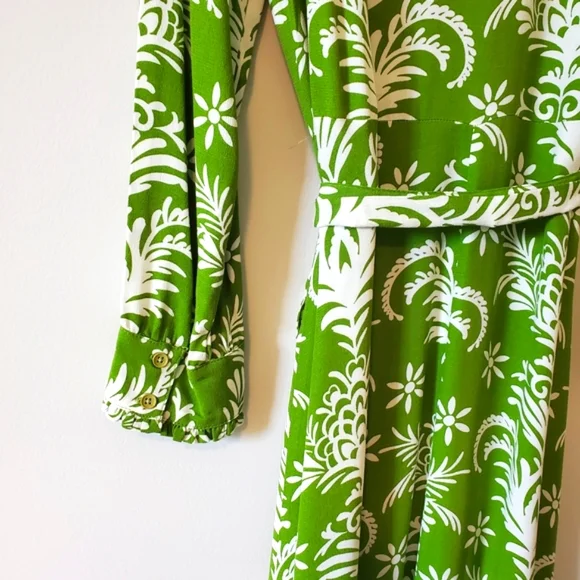 Zara Lilou Belted Green & White Floral Midi Sub Dress - Medium - Picture 4 of 11